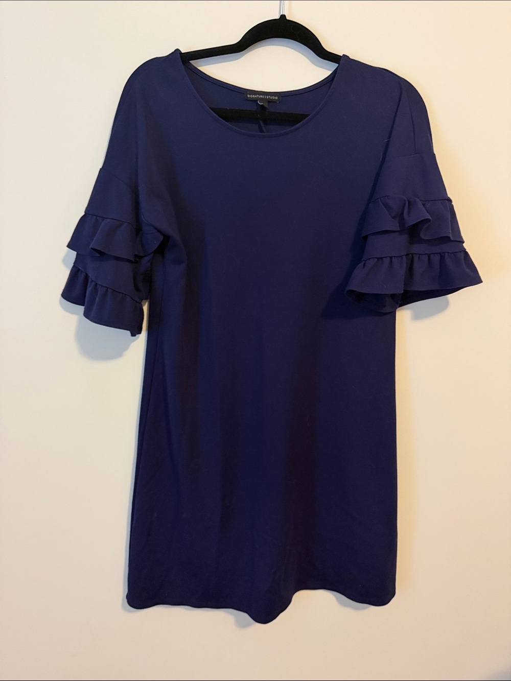 Signature Studio Navy Blue Ruffle Sleeve Dress
